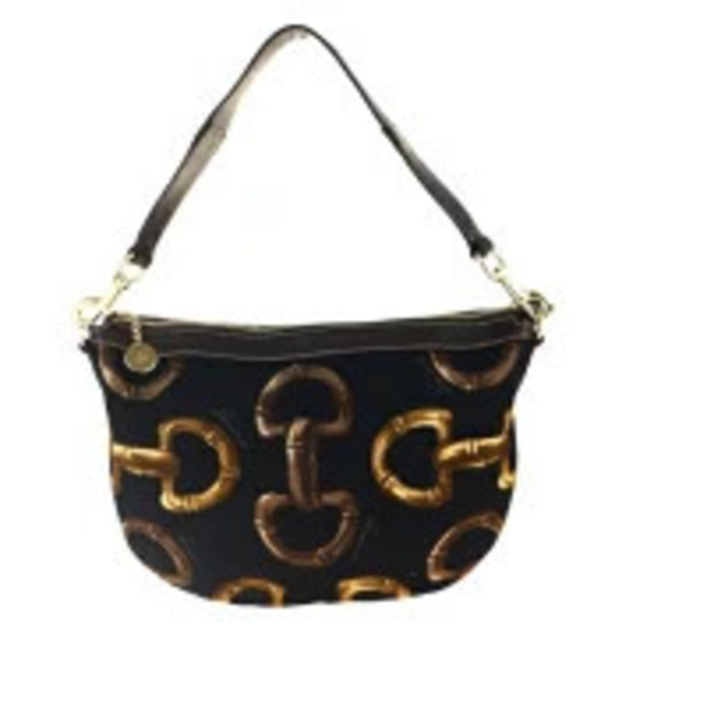 Gucci Horsebit Canvas Leather Shoulder Bag Black